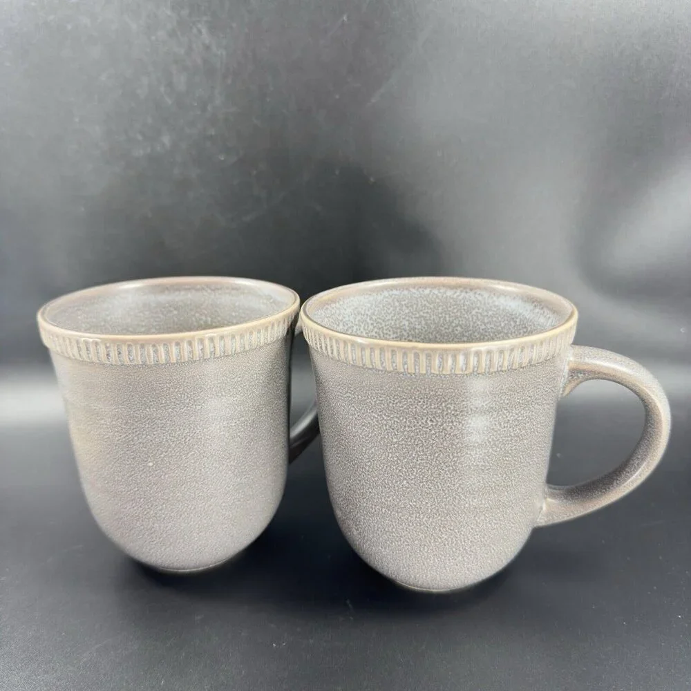 Pier 1 Easton Charcoal Gray Stoneware Coffee‎ Mug Cup Set 2 Mugs Cups Ceramic